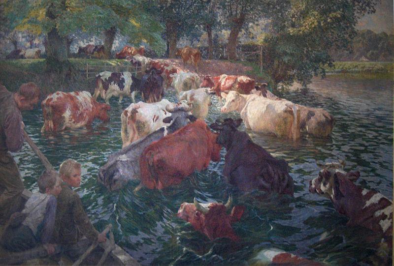 Emile Claus Cows crossing the Lys River France oil painting art